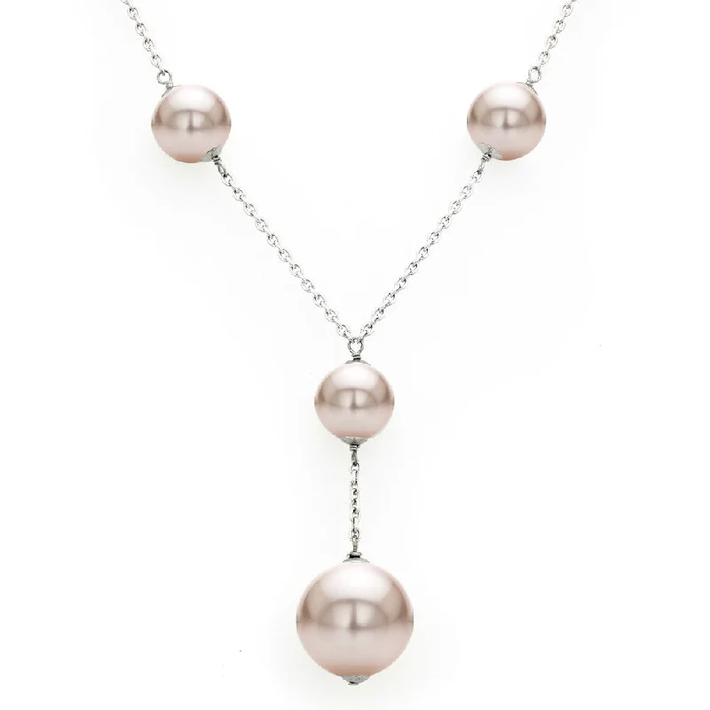 angel wing pendant necklace -DaVonna Sterling Silver 14mm and 20mm Pink Shell Pearls Chain Necklace