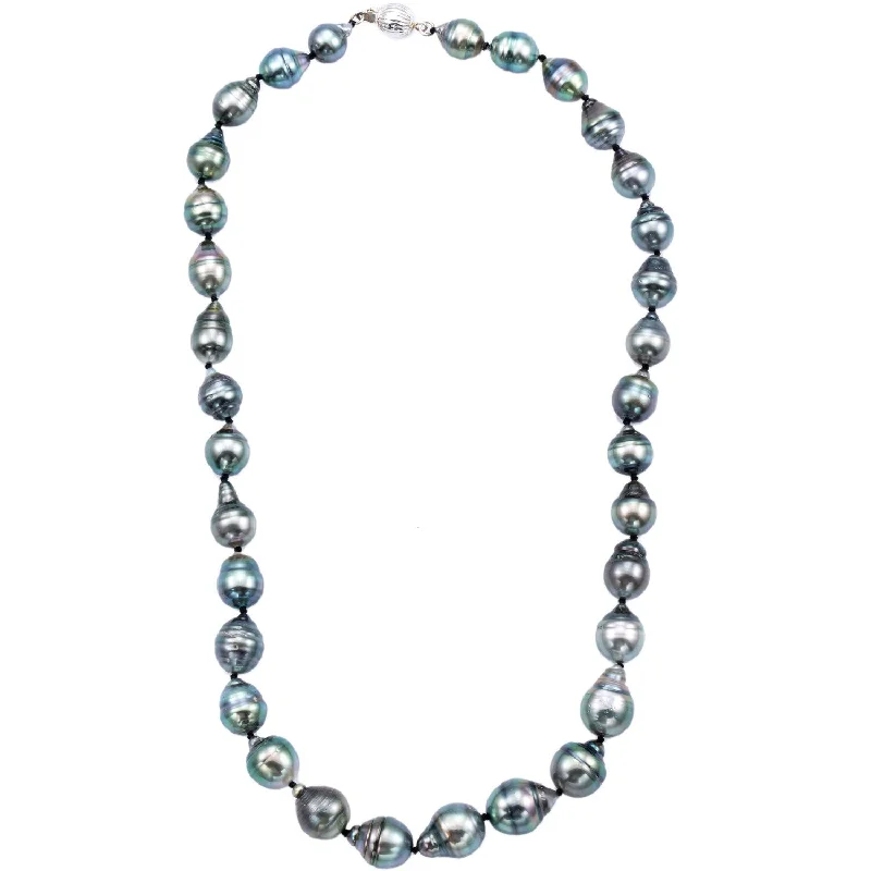 modern geometric pendant necklace -DaVonna Sterling Silver Black Baroque Tahitian Pearl Strand Necklace