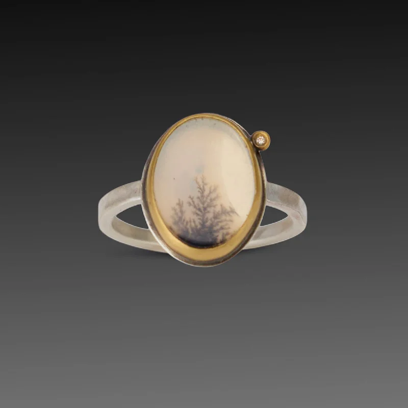 modern geometric ring -Dendritic Agate Ring with Diamond