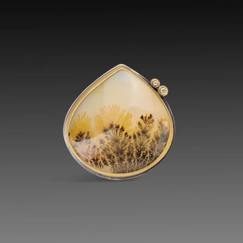 minimalist knot ring -Dendritic Agate Ring with Diamond Dots