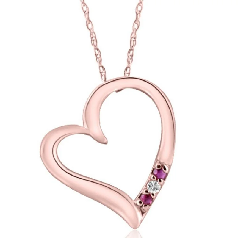 turquoise and silver necklace -Diamond & Ruby Heart Pendant 3-Stone Rose Gold with 18" Chain