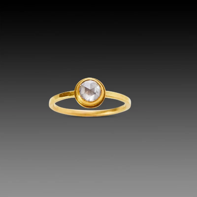 gold plated ring with gemstones -Rose Cut Diamond Solitaire Ring