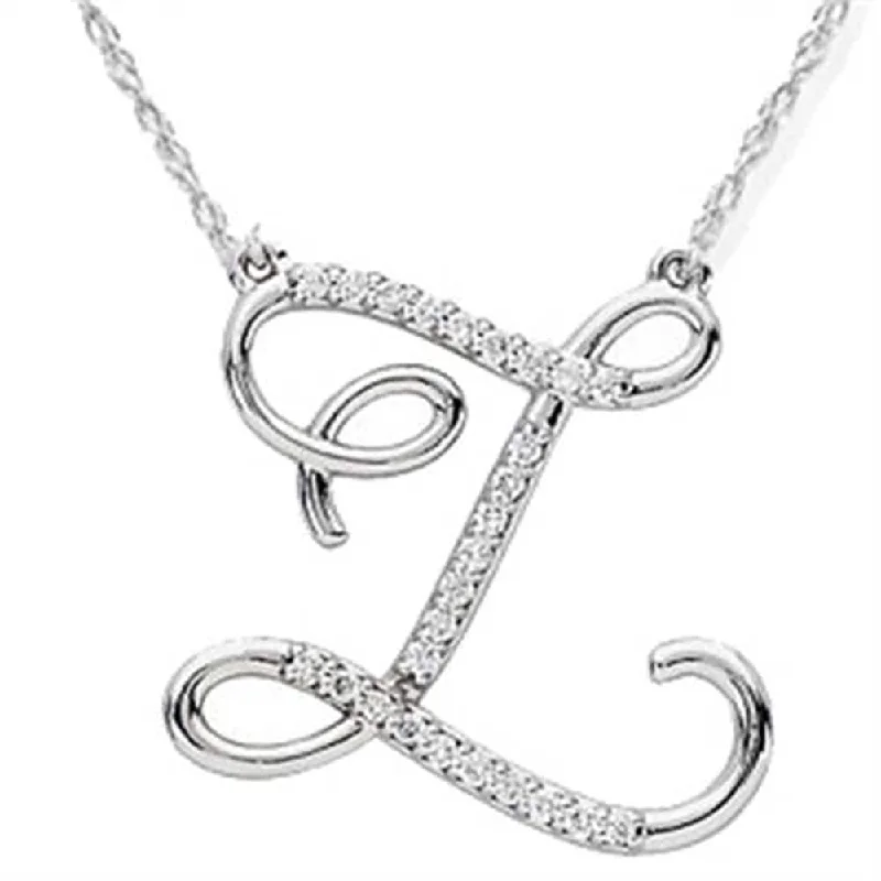 hammered gold pendant necklace -Diamond "Z" Initial Pendant 18" Necklace White Gold