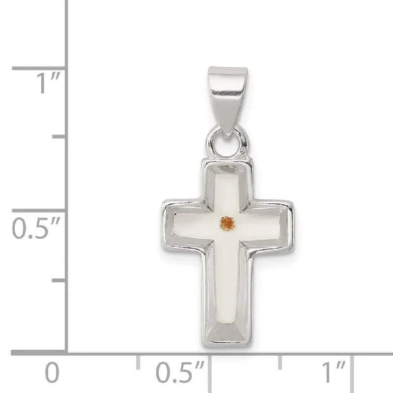 rose gold necklace for women -Diamond2Deal 925 Sterling Silver Enameled with Mustard Seed Cross Pendant (L- 0.98 Inch, W- 0.47 Inch)