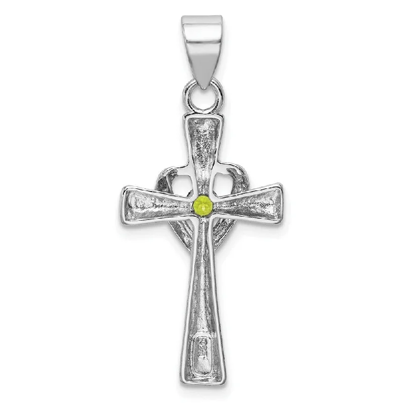 antique style pearl necklace -Diamond2Deal 925 Sterling Silver Rhodium-plated Peridot Heart Cross Pendant