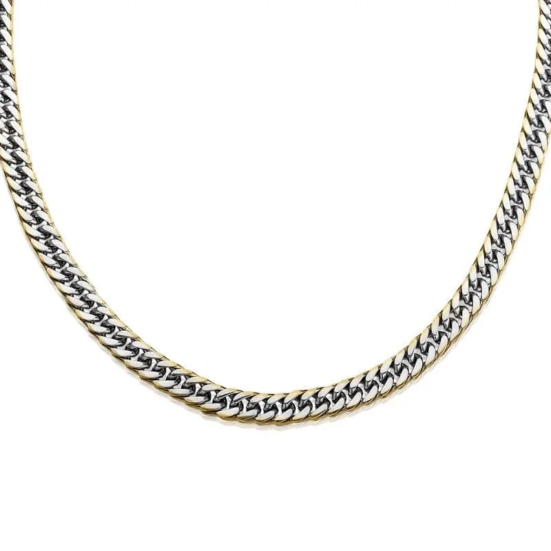 minimalist silver necklace -Double Curb Gold Edged Necklace