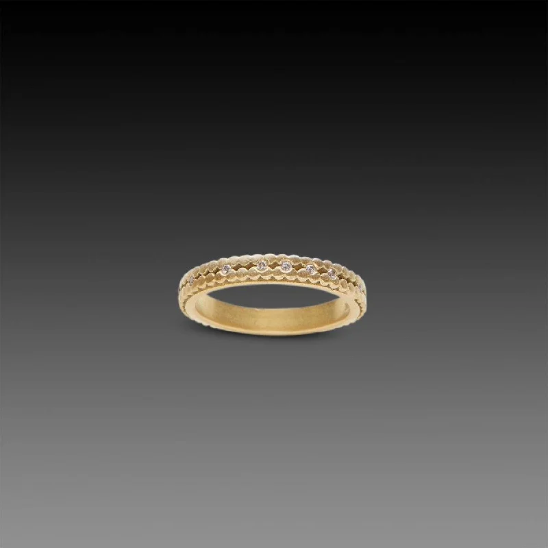 polished silver band ring -Double Raised Dot Band with Diamonds