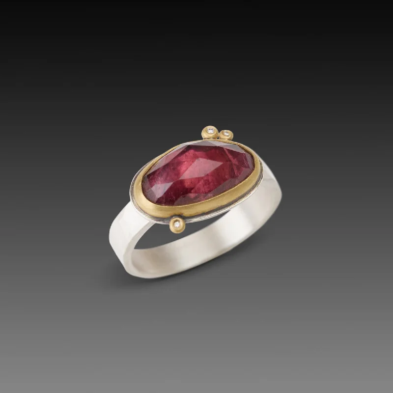 gold band engagement ring -Dusky Pink Tourmaline Ring