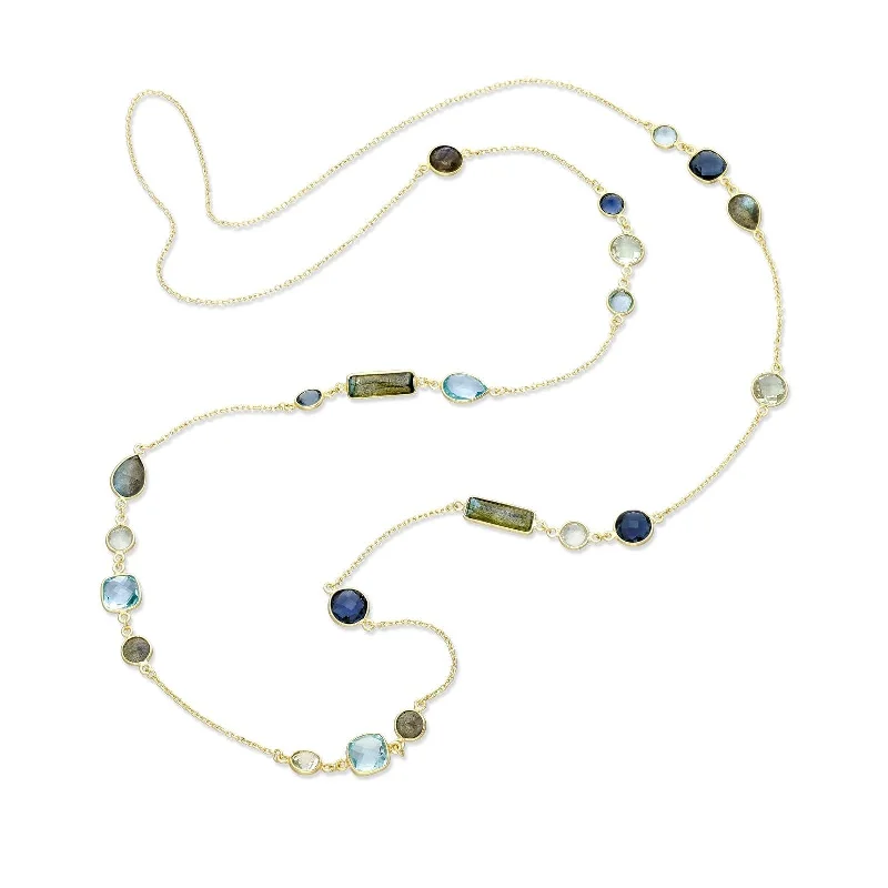 turquoise stone necklace -Elegant 36-inch 18K Gold Plated Sterling Silver Gemstone Necklace in a Stunning Mix of Gemstones