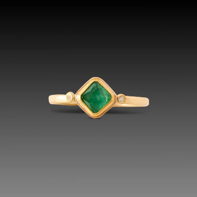 gold plated ring with gemstones -Emerald Ring With Tiny Diamonds