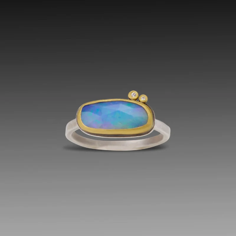 personalized birthstone ring -Ethiopian Opal Ring with Two Diamonds