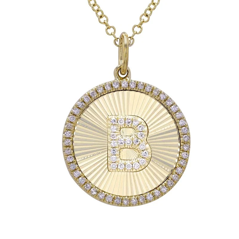 double layer necklace for women -FLUTED  INITIAL DISC NECKLACE