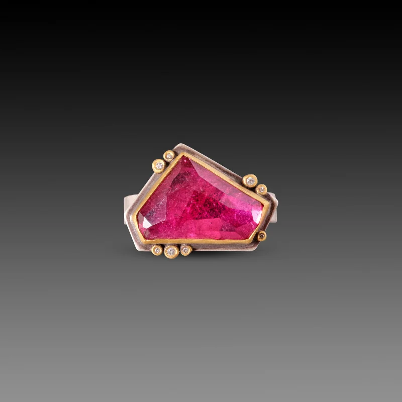 custom name ring -Geometric Pink Tourmaline Ring