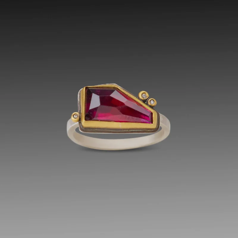 men’s gold signet ring -Geometric Rhodolite Garnet Ring