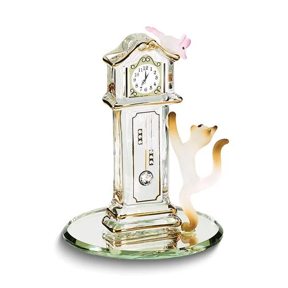 custom engraved couple necklace -Glass Baron Hickory Dickory Clock with Cat Glass Figurine