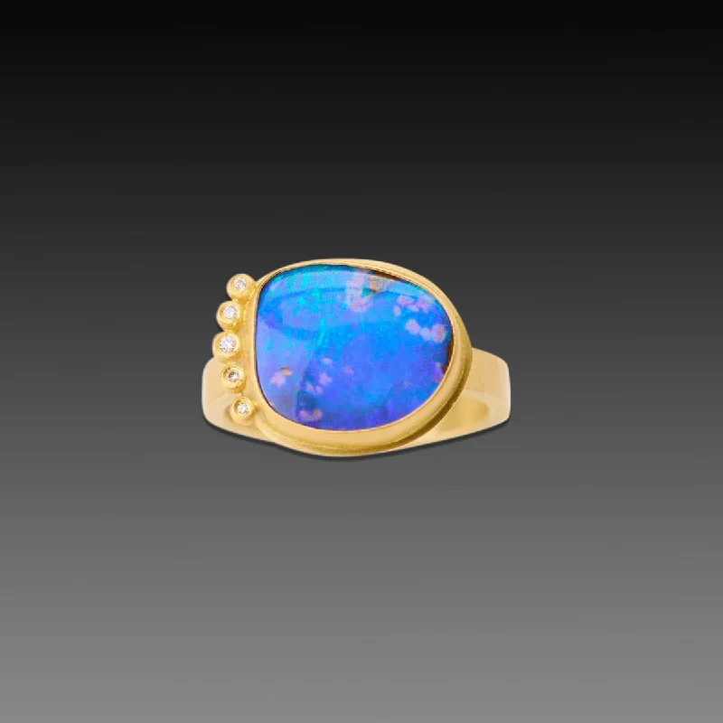 heart-shaped promise ring -Glowing Boulder Opal Ring