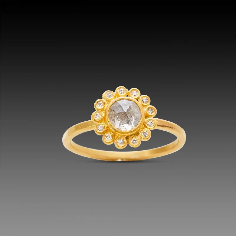 double stone gemstone ring -Gray Diamond Ring with Diamond Halo