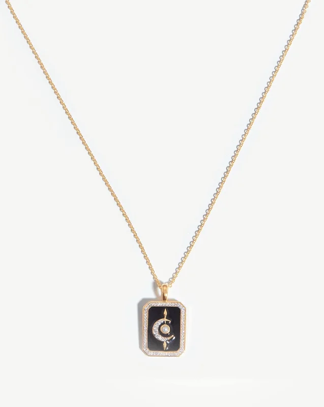 sterling silver nameplate necklace -Harris Reed Fine Lunar Necklace | 14ct Solid Gold/Pearl & Diamond