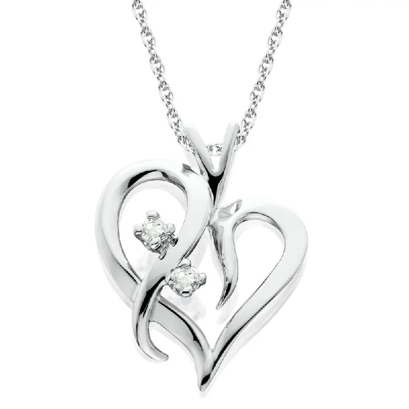 three stone pendant necklace -Heart Shape Genuine Diamond Pendant High Polished White Gold