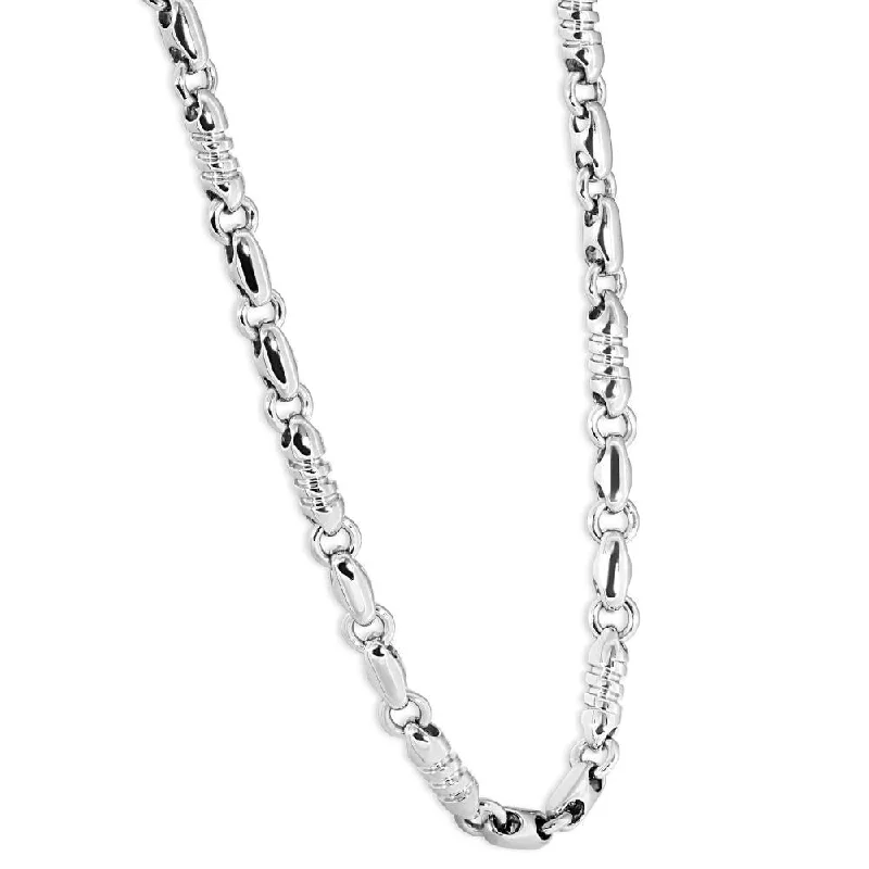 sterling silver nameplate necklace -Heavy Men's (119g) Solid 14K White Gold 6.5mm Flexible Link 24 " Necklace