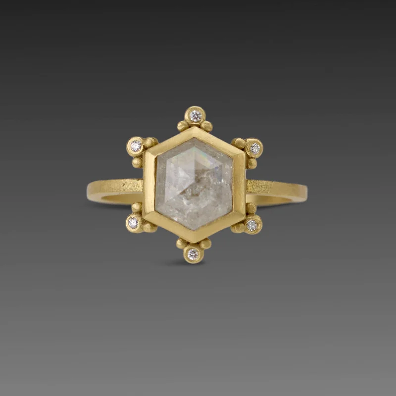 large statement gemstone ring -Hexagon Gray Diamond Ring