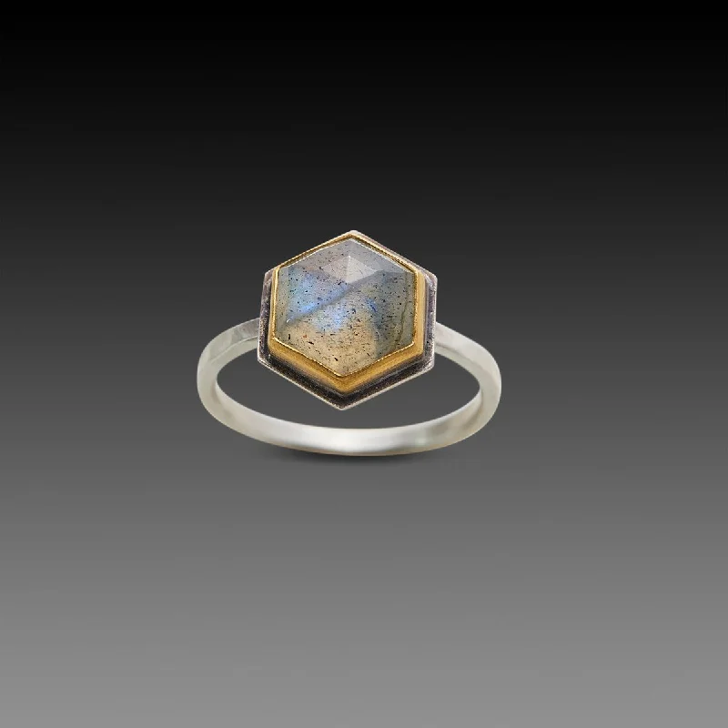 rose gold infinity ring -Hexagon Labradorite Ring