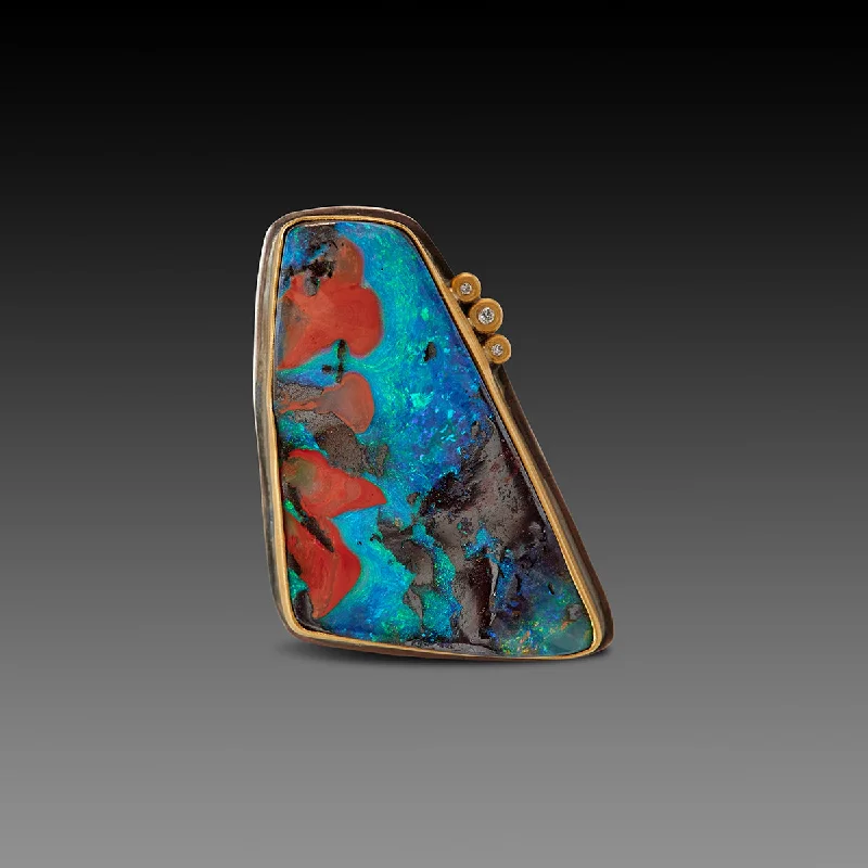 custom engraved gold ring -Incredible Boulder Opal Ring