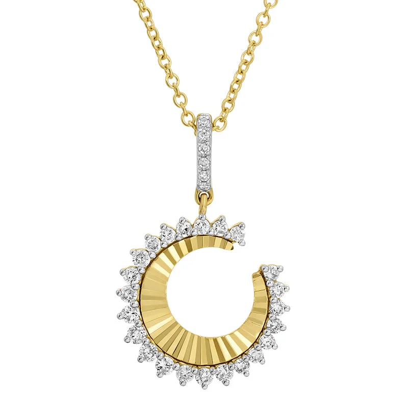 floral pendant necklace -KOBY CRESCENT MOON FLUTED DISC NECKLACE