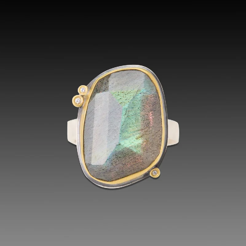 pear-shaped diamond ring -Labradorite Ring with Diamonds