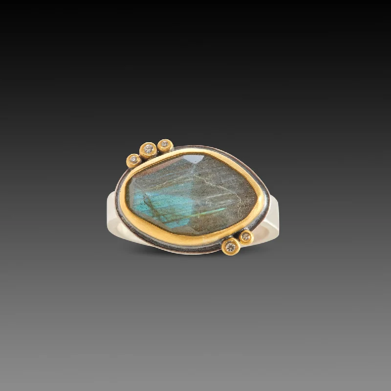 men’s leather band ring -Labradorite Ring with Diamonds