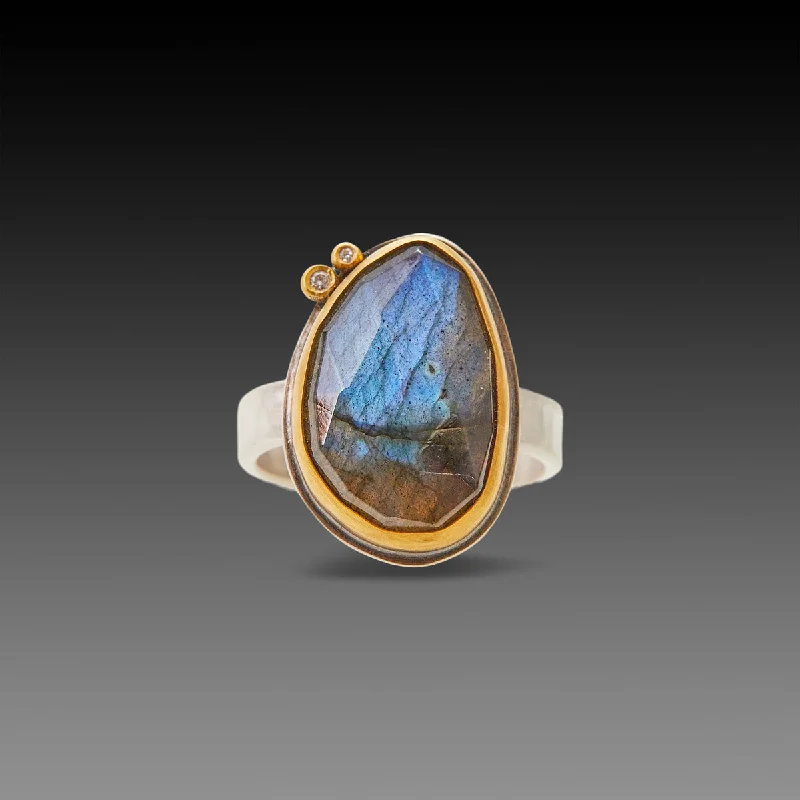 emerald cut diamond ring -Labradorite Ring with Diamonds