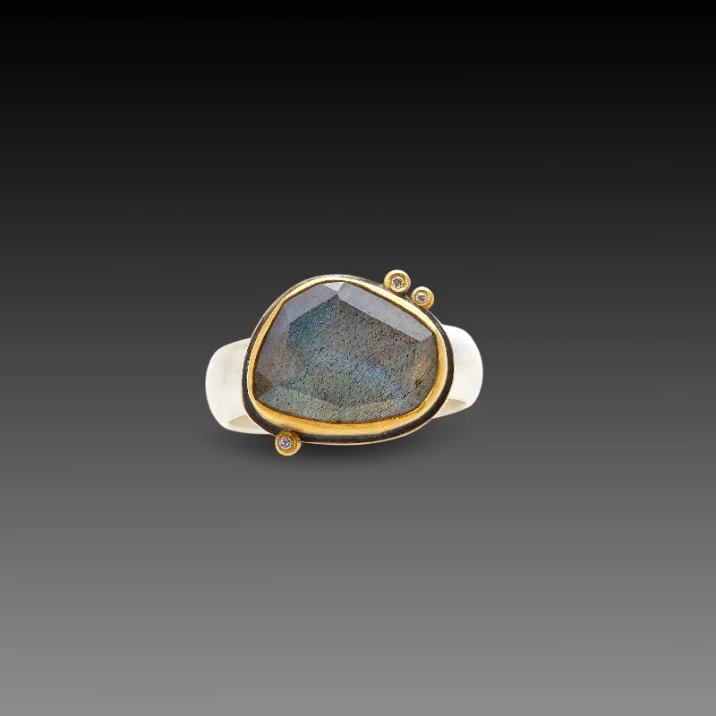 titanium promise ring -Labradorite Ring with Diamond Dots