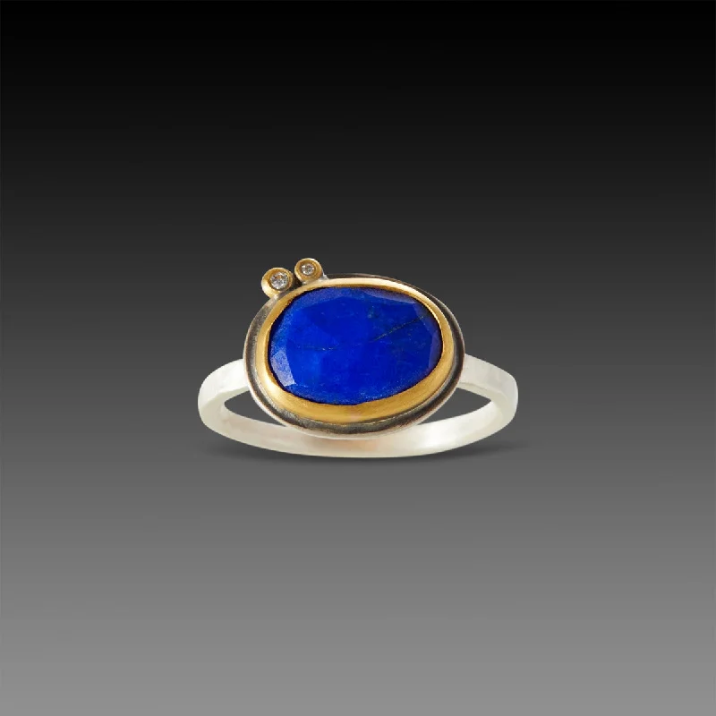 opal gemstone ring -Lapis Ring with Diamond Dots