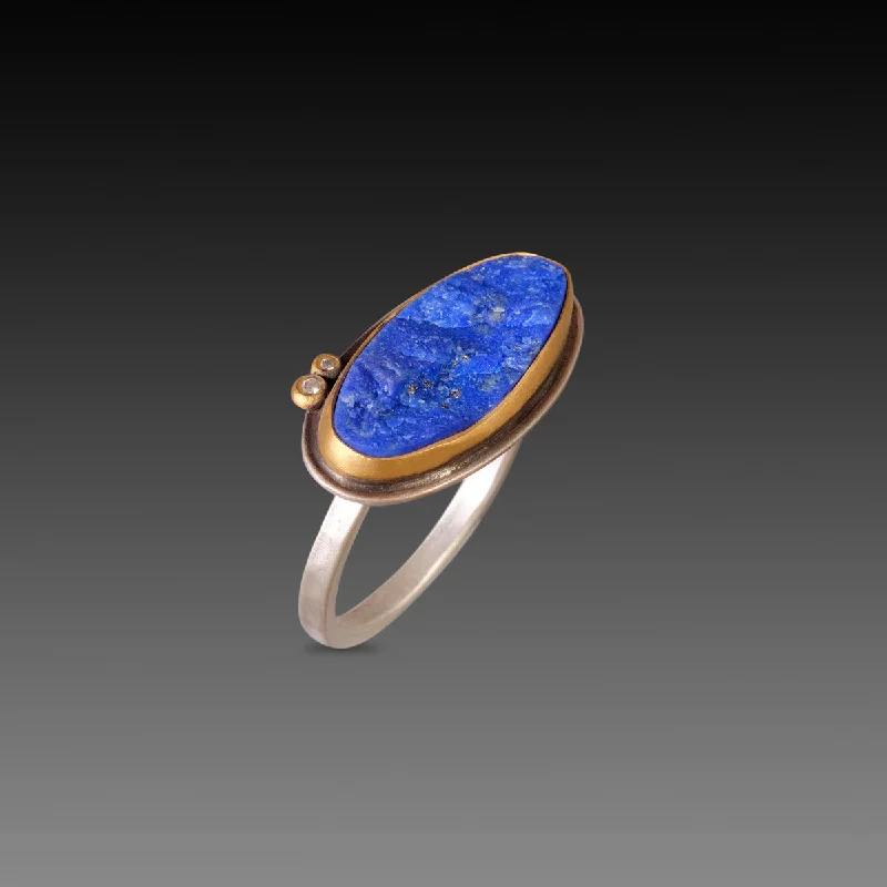 boho style ring for women -Lapis Surface Ring with Diamonds