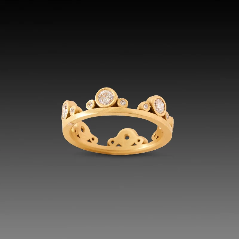 adjustable crystal quartz ring -Large Gold Side Trios Band with Diamonds