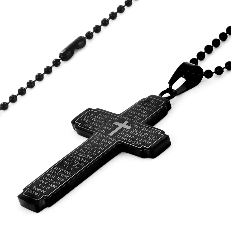 three stone pendant necklace -Lord's Prayer Stainless Steel Cross Necklace