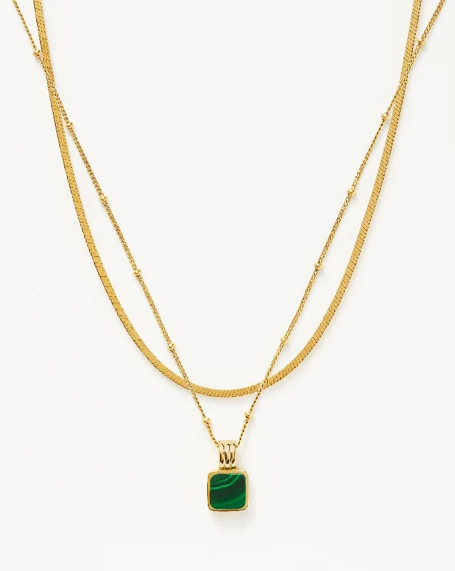 charm necklace with initials -Iconic Lucy Williams Malachite Necklace Set | 18ct Gold Vermeil/Malachite