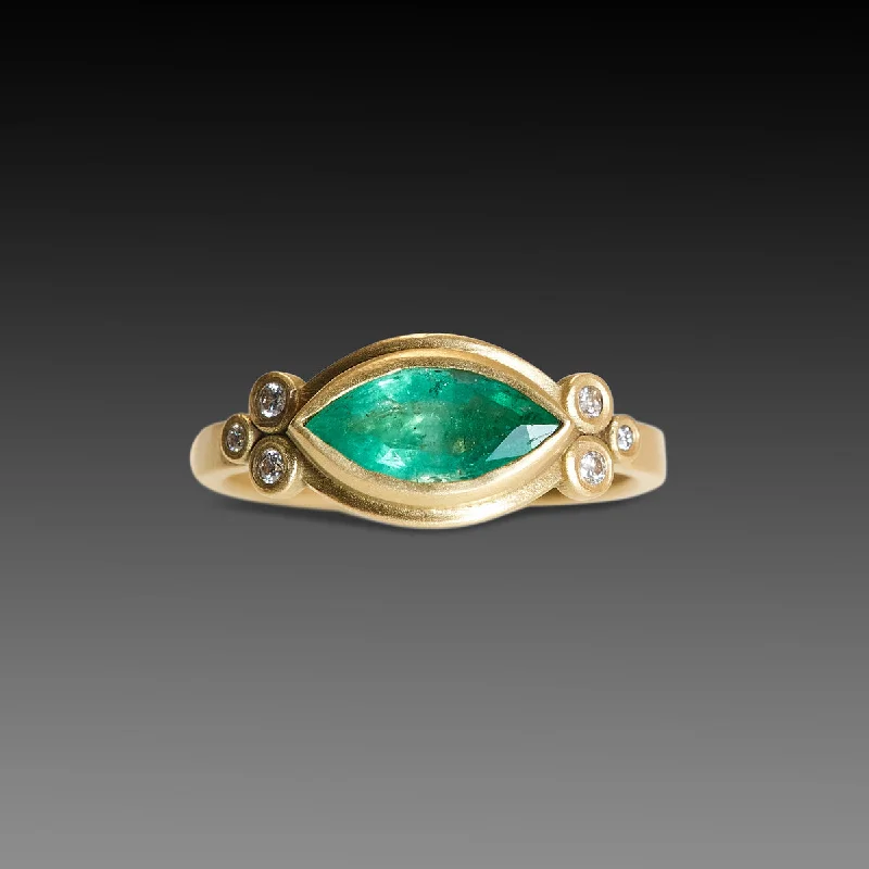 men’s skull ring -Marquise Emerald Ring With Diamond Dot Trios