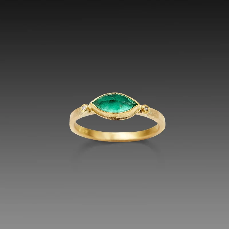 chunky statement ring -Marquise Emerald Ring with Two Diamond Dots