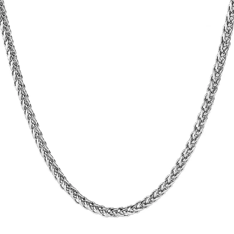 charm necklace with initials -Men's Polished Stainless Steel Wheat Chain Necklace (24 Inches) - Silver