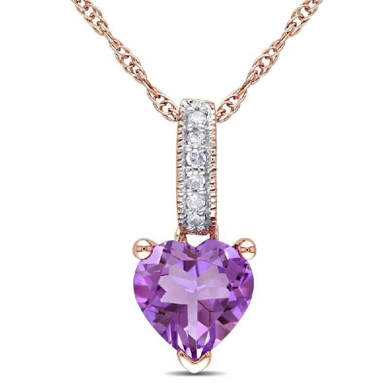 butterfly charm necklace -Miadora 10k Rose Gold Amethyst and Diamond Heart Necklace