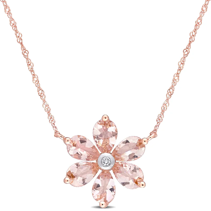 men’s lion pendant necklace -Miadora 10k Rose Gold Morganite and Diamond Accent Floral Station Necklace