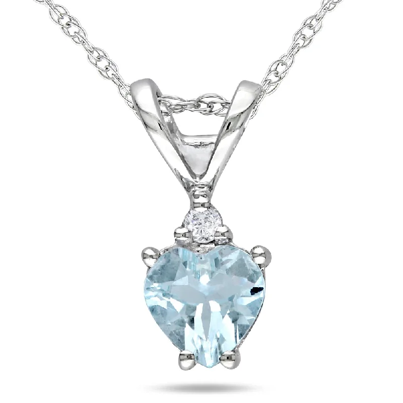 silver collar necklace for women -Miadora 10k White Gold Aquamarine and Diamond Heart Necklace