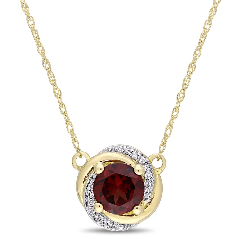 dainty circle pendant necklace -Miadora 10k Yellow Gold Garnet & Diamond Swirl Halo Necklace