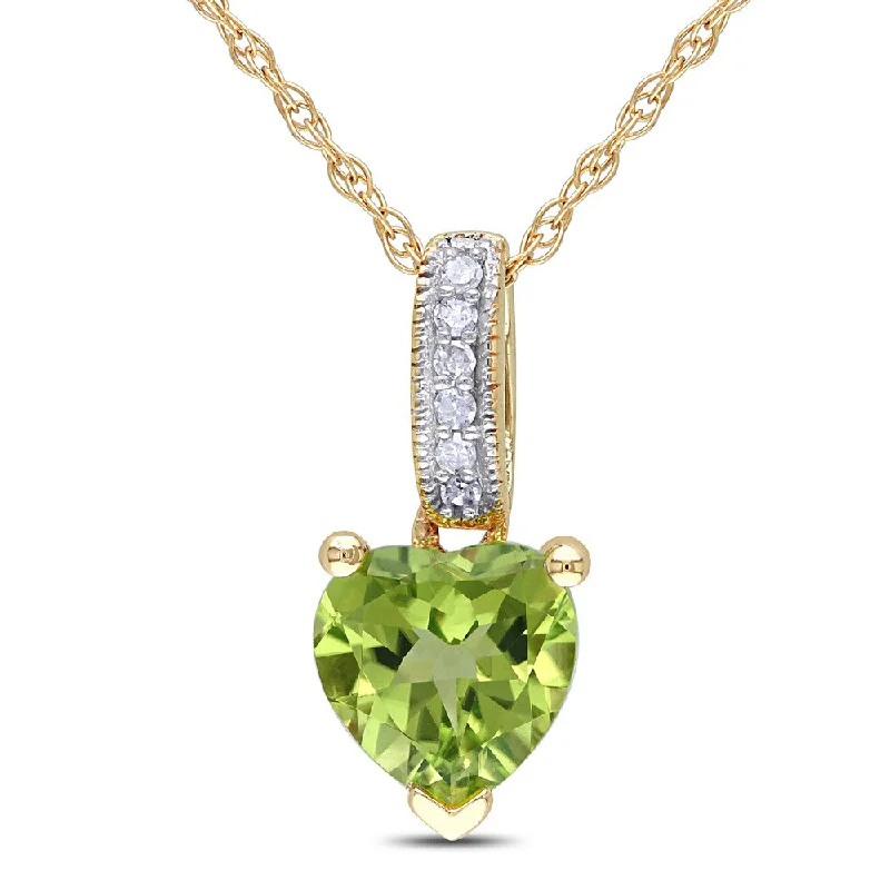 personalized name necklace -Miadora 10k Yellow Gold Peridot and Diamond Accent Heart Necklace