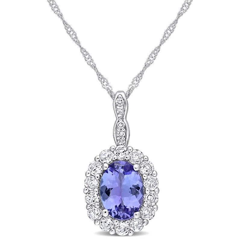 gold leaf pendant necklace -Miadora 14k White Gold Oval-cut Tanzanite White Topaz & Diamond Accent Halo Necklace