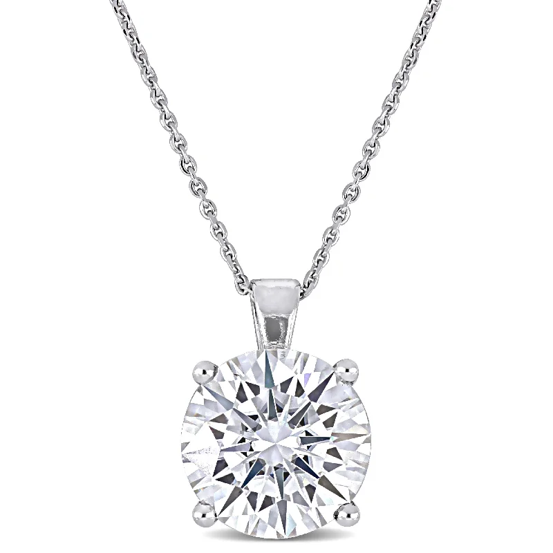 hammered gold pendant necklace -Miadora 3 1/2ct DEW Created Moissanite Solitaire Pendant with Chain in 14k White Gold - 14 mm x 10 mm