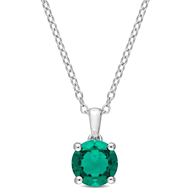 dainty circle pendant necklace -Miadora Created Emerald Solitaire Birthstone Necklace in Sterling Silver