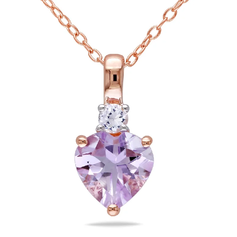 modern geometric pendant necklace -Miadora Rose Plated Silver Rose de France and White Sapphire Heart Necklace