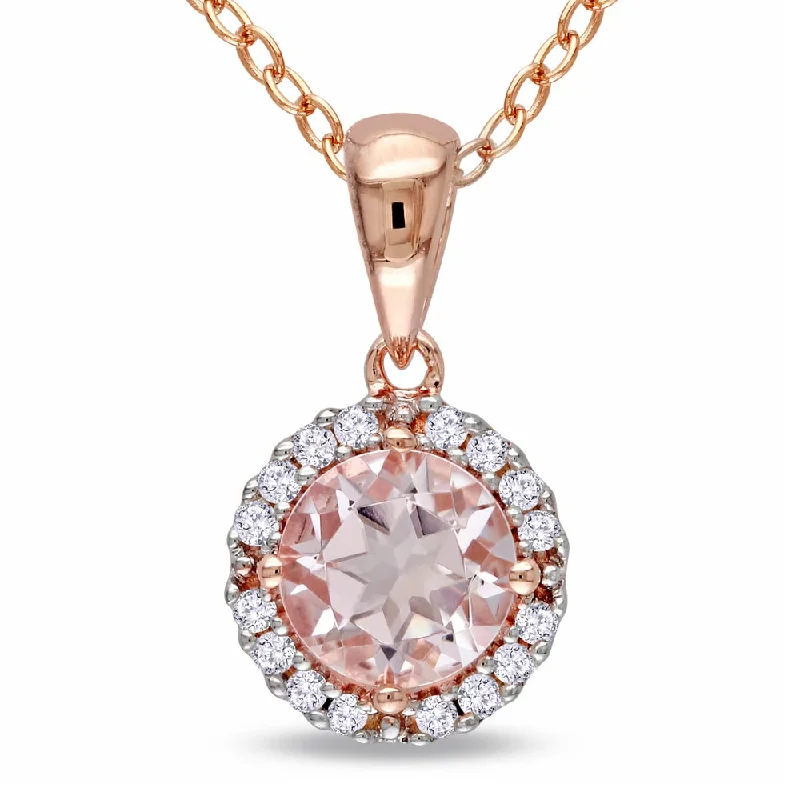 family tree necklace -Miadora Roseplated Silver Morganite and 1/10ct TDW Diamond Halo Necklace (I-J, I2-I3)